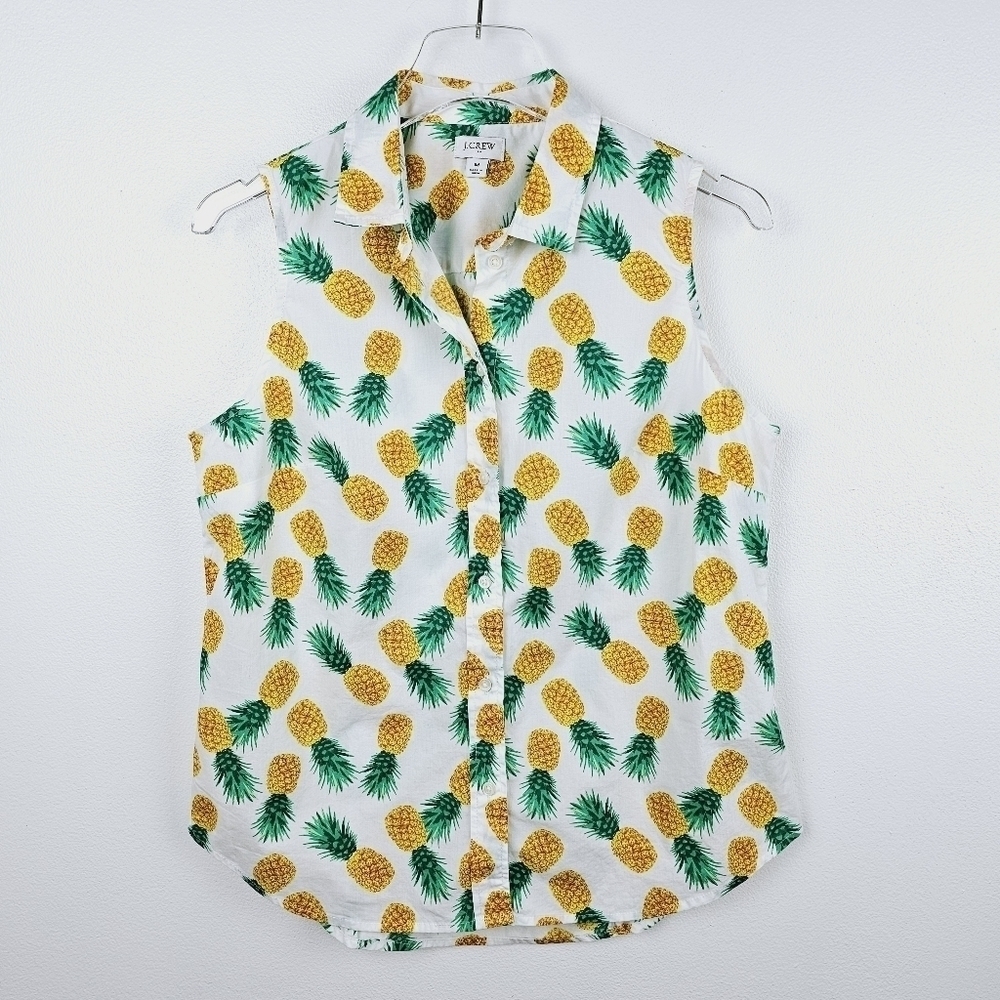 J. Crew Women's Pineapple Sleeveless Cotton Poplin Shirt, size Medium